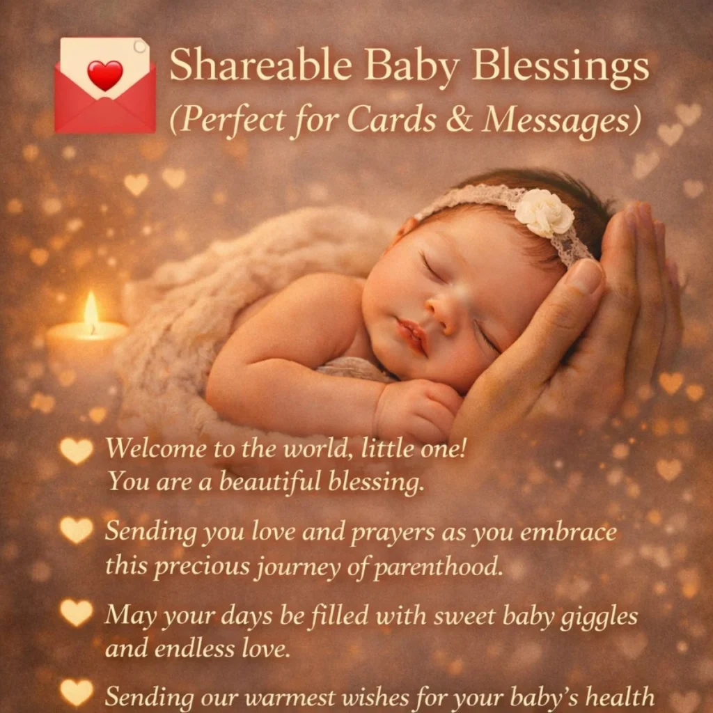Cute baby with soft background and heartfelt baby blessings text for cards, messages, and social media sharing
