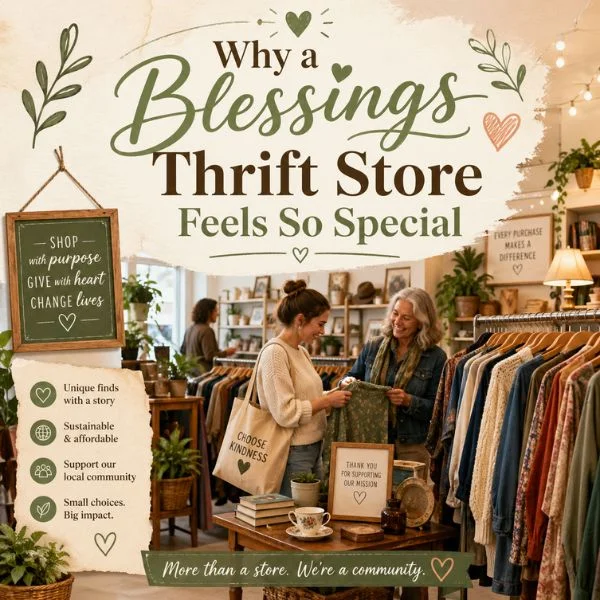 Blessings Thrift Store image showing a warm, welcoming thrift shop filled with hope, affordable finds, and community care