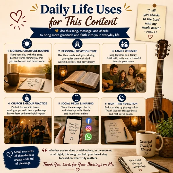 Daily life uses for Thank You Lord blessings song with worship, devotion, family prayer, and gratitude ideas