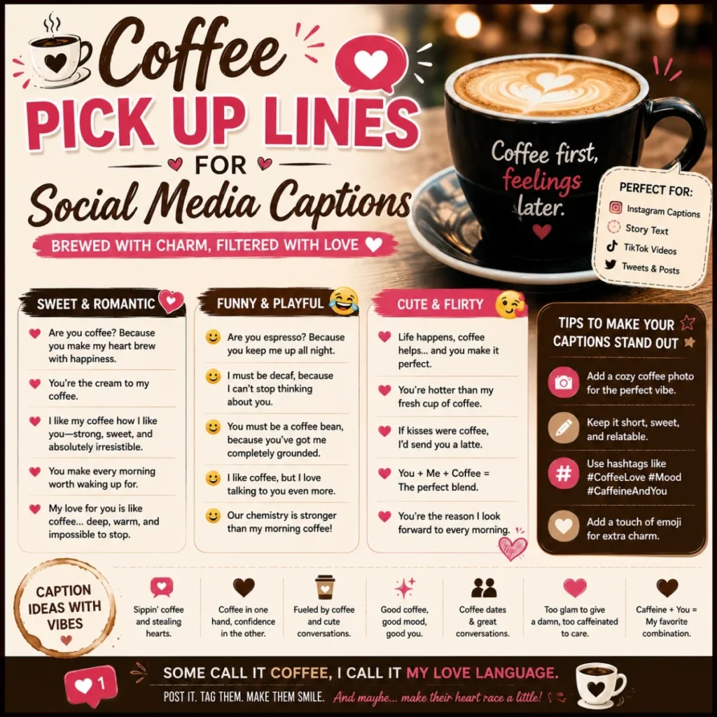 ☕ Coffee Pick Up Lines For Social Media Captions