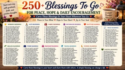 Blessings to go infographic with uplifting prayers, peaceful wishes, and colorful inspirational daily encouragement