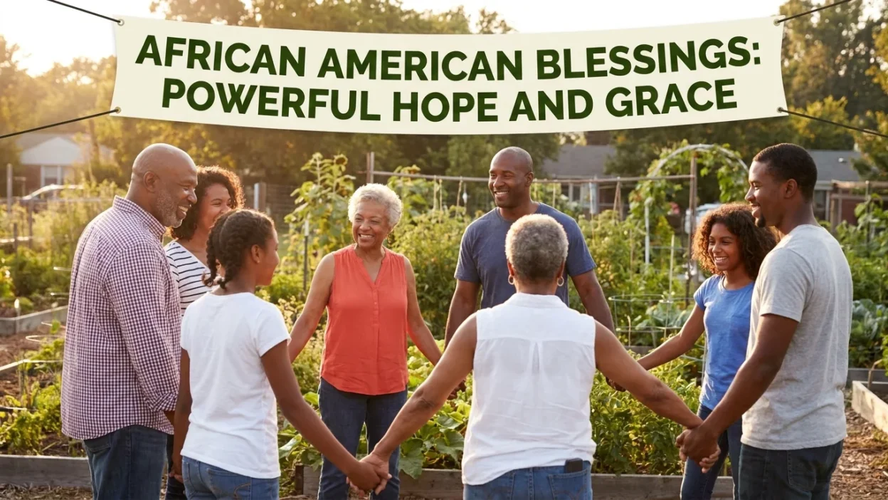 African American blessings image with faith, family, spiritual hope, grace, and uplifting community strength