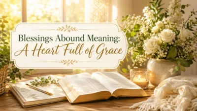 Blessings abound meaning with Bible, flowers, candle, and warm sunlight of grace