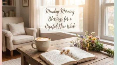 Monday Morning Blessings image with sunrise, prayer, faith, hope, and inspirational message for a blessed week