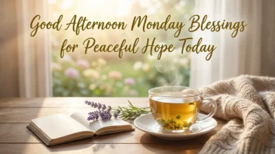Good afternoon Monday blessings image with peaceful hope, calming light, and uplifting spiritual message