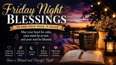 Friday night blessings with a peaceful sunset, faith-filled message, and comforting prayer to end the week in peace.