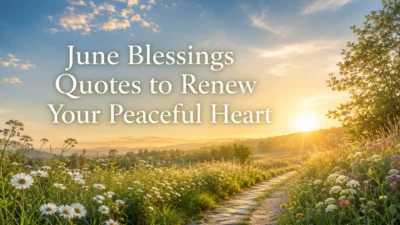 June blessings quotes with peaceful sunrise, flowers, and a hopeful path