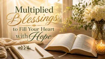 Multiplied blessings with open Bible, candle, flowers, and warm sunlight of hope