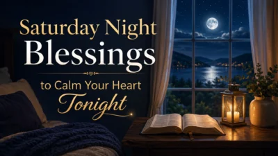 Saturday night blessings with moonlight, candle, and open Bible for peace and prayer