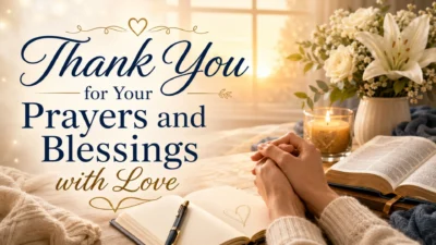 Thank you for your prayers and blessings with Bible, candle, flowers, and grateful hands