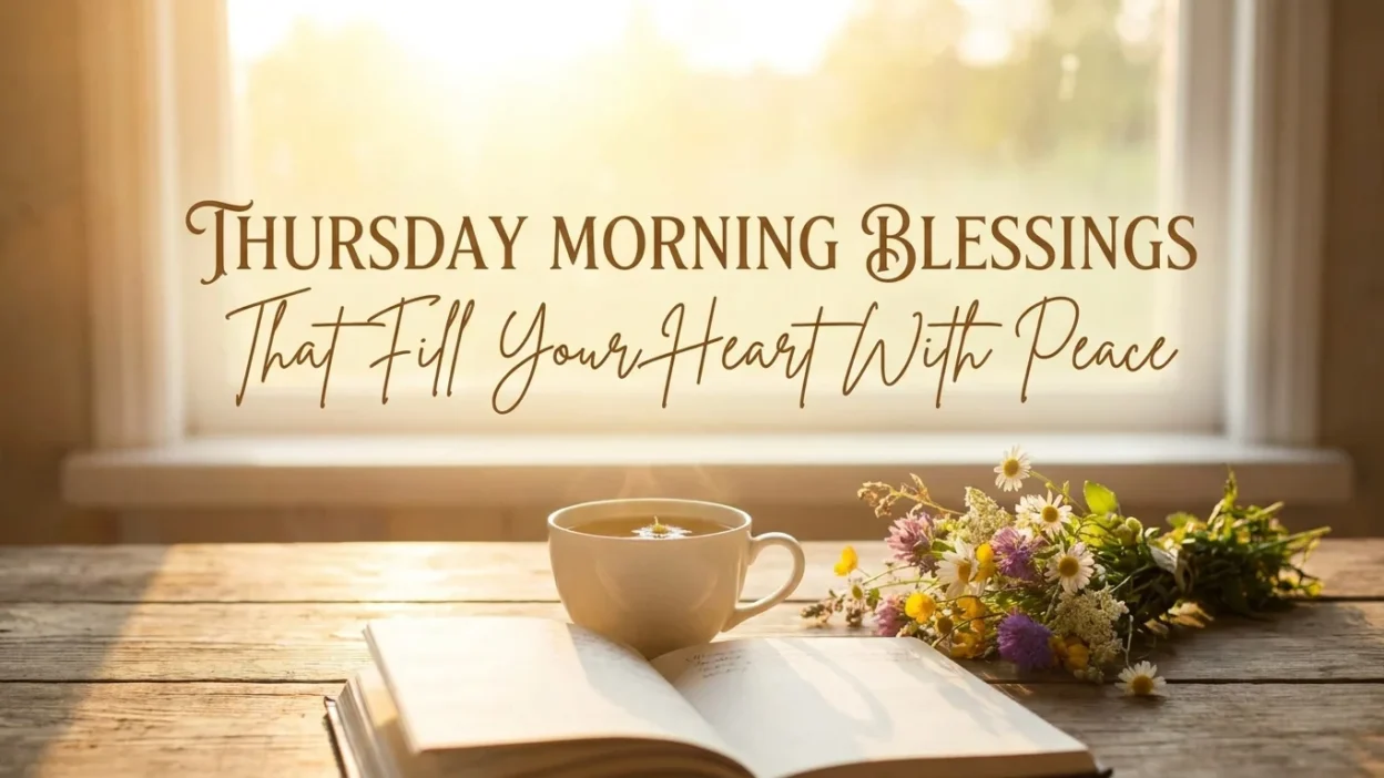 Beautiful Thursday Morning Blessings image with sunrise, peaceful nature, and inspiring prayer message