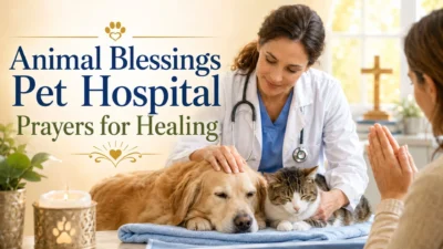 Animal blessings pet hospital prayer with vet caring for dog and cat in a peaceful healing setting