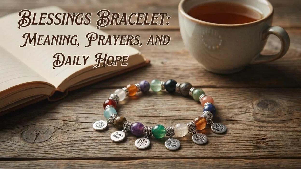 Blessings bracelet with meaningful beads symbolizing gratitude, prayer, faith, hope, and daily spiritual encouragement