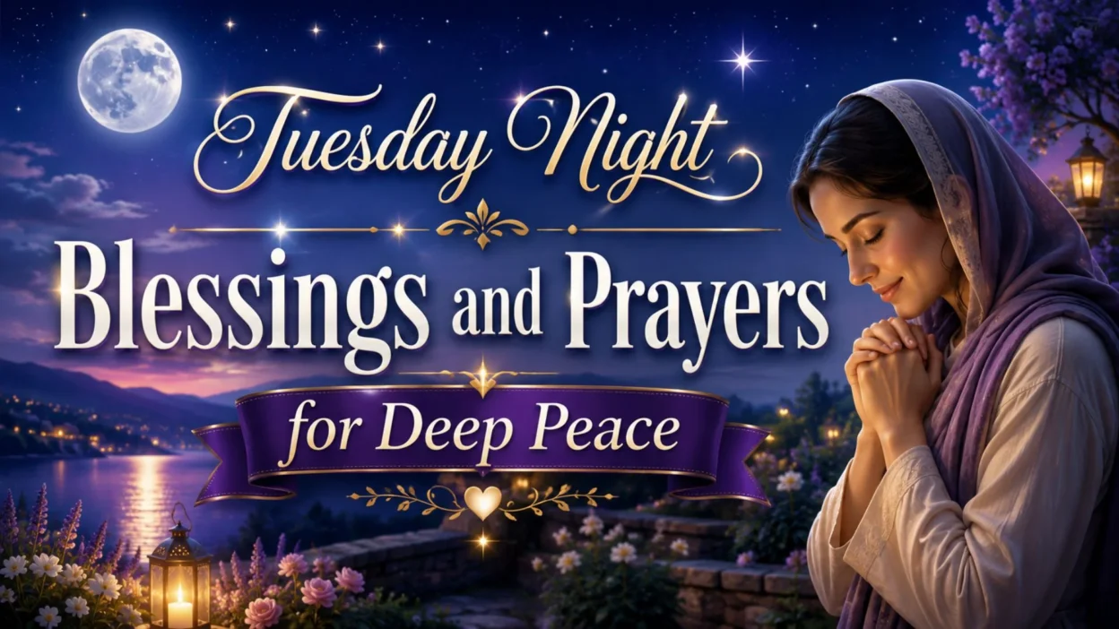 Tuesday night blessings and prayers for deep peace with a woman praying beneath the moon and stars