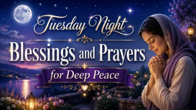 Tuesday night blessings and prayers for deep peace with a woman praying beneath the moon and stars
